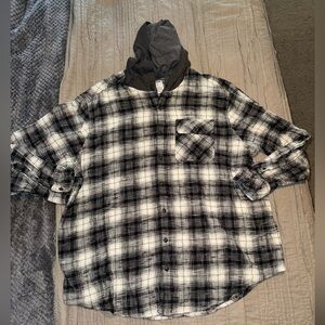Men’s Flannel buttoned down hooded shirt -2XB
